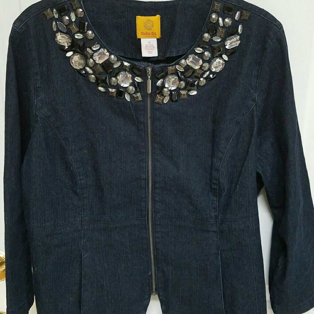 Ruby Rd Sz 10 Zip Jean Embellished Jacket